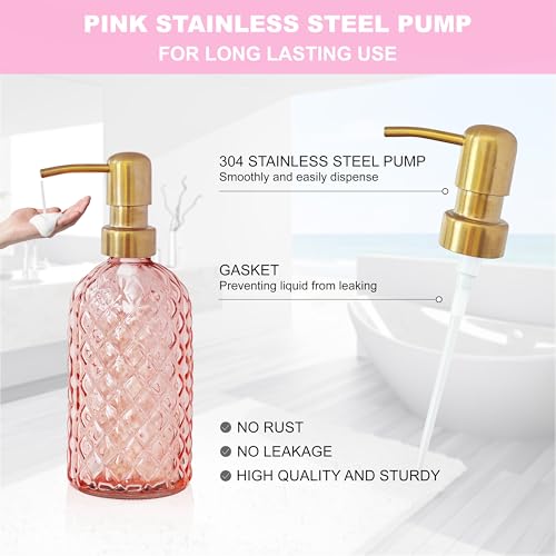 Crystal Glass Bathroom Accessories Set, 6 Pcs Light Pink Lotion Dispenser Set, Soap Dish, Toothbrush Holder, Tumbler, Cotton Swab Jars, Vintage Bathroom Decor and Crystal Glass Gift Set - Image 7