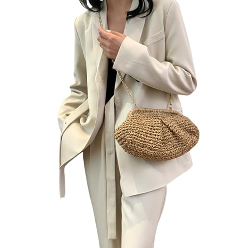 Straw Crossbody Clutch Bag Woven Shoulder Bag with Chain Strap Straw Clutch Cloud Shoulder bag Handbag Ruched Bag3