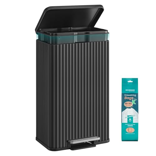 SONGMICS Poubelle de Cuisine, 50 L, avec Pédale, Couvercle à Fermeture Douce, Seau Intérieur...