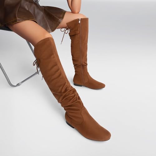 Image of DREAM PAIRS Women's Over The Knee Flats Slouch Thigh Boots | Comfortable Casual Flat Knee High Boots for Daily Walking Vacation