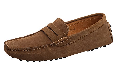 Santimon Mens Driving Penny Loafers Suede Leather Comfortable Casual Slip On Shoes Moccasins