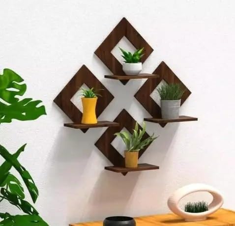 KV Art Wooden Wall Shelf Shelves Art Hanging Decor for Wall. Home Decor Floating Display Rack Shelves Artwork for Living Room Kitchen Bedroom Ideal for Gifting (Kite Combo 8 Set) Size 14x14 INCH