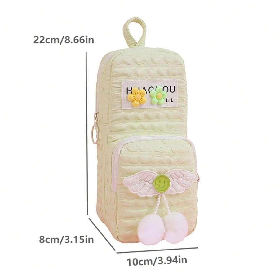Image of Invite Enterprise Two Layer Aesthetic Pencil Pouch with Plush Ball Decoration for Girls, Smooth Zipper Cute Stationary School Pouches for Kids, Large Capacity Pencil Box for Boys (Peach-HUAGNOU)