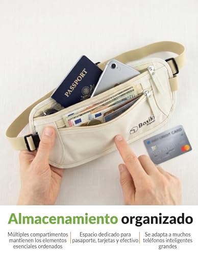 Cinturón con bloqueo RFID Boxiki Travel evita robos de pasaporte y billetera 3