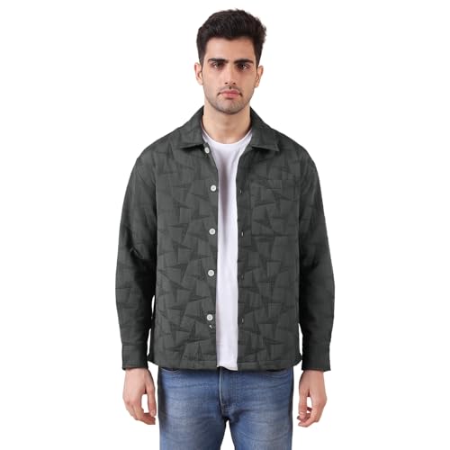 Image of Urban Scottish Men's Oversized Shacket, Cotton Jacquard, Long Sleeve Button Down Collared Shirt Jacket for Mens - Long Fit, Textured Fabric, Stylish Casual Outerwear