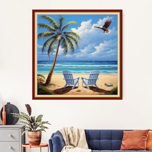 Image of Artvxeay Cross Stitch Kits Stamped Full Range of Embroidery Starter Kits for Beginners Adult DIY 11CT- (Rest by the Seaside 18x18 inch)
