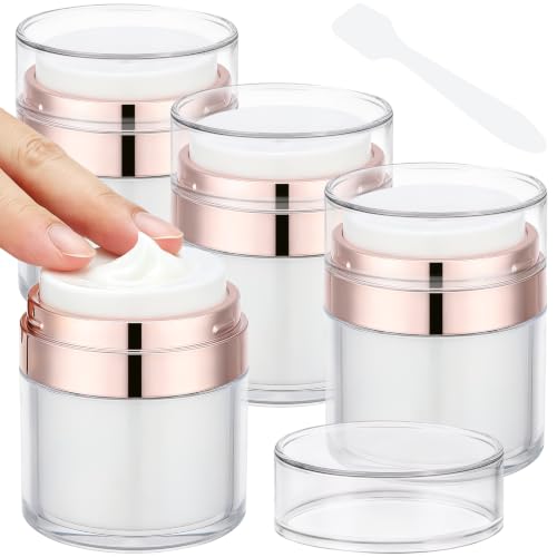 Image of Segbeauty 1.7oz 4pcs Empty Airless Jars for Cream, Rose Gold Plastic Bottle | 50ml Plastic Vacuum Travel Toilet Bottles Refillable, Reusable Large Essential Oils Jar, Airless Cosmetic Liquids Dispenser