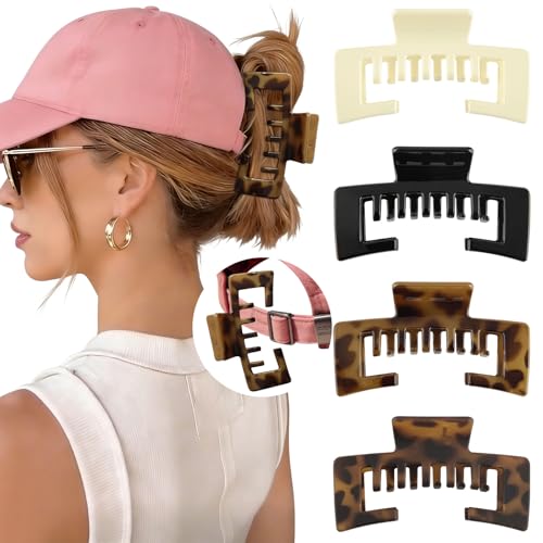 Hat-Friendly Claw Clips for Baseball Caps - 4 Pcs Trucker Hat Hair Clips for Women, Claw Clips for Thick Hair Hat Hairstyles, Gifts Hair Accessories
