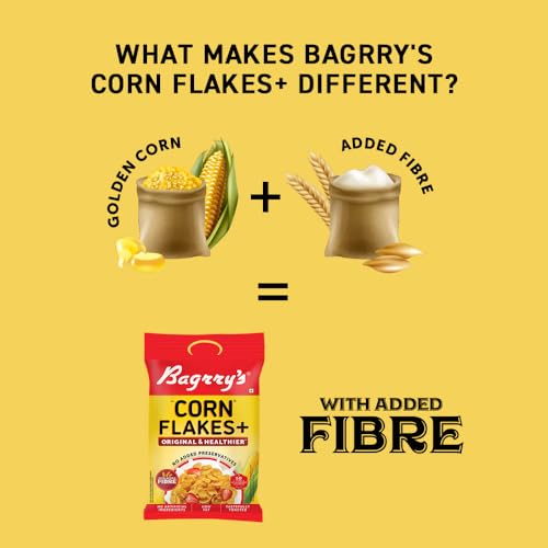 Image of Bagrry's Corn Flakes Plus 300 gm Pouch | Original and Healthier | Low Fat & Cholesterol | High Fibre | All Natural CornFlakes |Breakfast Cereal