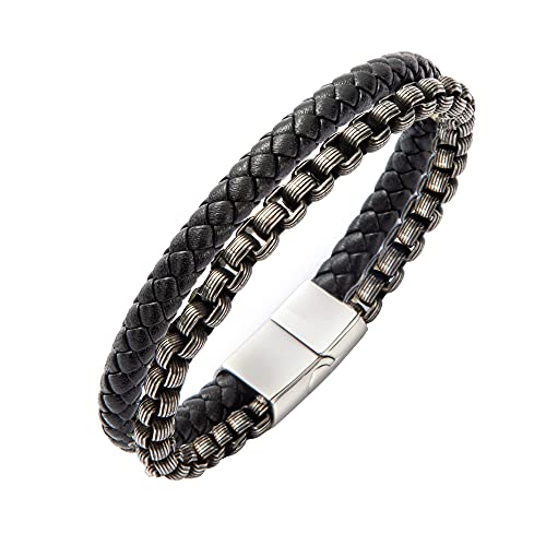 khsm Men Braclet Leather and Steel Braided Leather Stainless Steel Chain with Magnetic Clasp Waterproof Cool Bracelets for Men khsm Men Braclet Leather and Steel Braided Leather Stainless Steel Chain with Magnetic Clasp Waterproof Cool Bracelets for Men