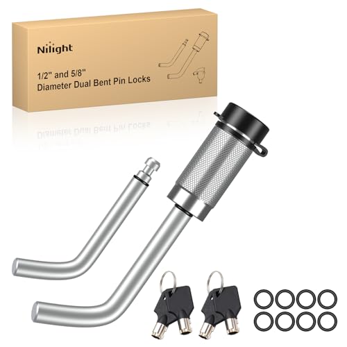Image of Nilight Trailer Hitch Lock Pin 1 /2 inch & 5 /8 inch Locking Receiver Hitch Pin Keyed Unique Weatherproof Anti-Theft Lockable Fits 2 inch 2-1 /2 inch & 1-1 /4 inchReceiver Tow Truck Boat Bike Truck Silver
