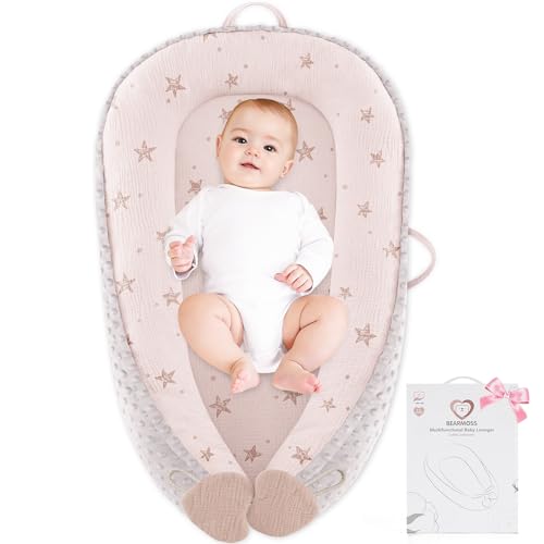 Image of Baby Lounger - Infant Lounger Pillow for Newborn 0-24 Months, Soft, Breathable & Portable Baby Lounger Pillow for Boys & Girls, Cozy Baby Floor Seat for Home & Travel (Pink Star)