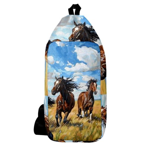 Mochila bandolera cruzada para senderismo y paseos con original estampado de caballo multicolor