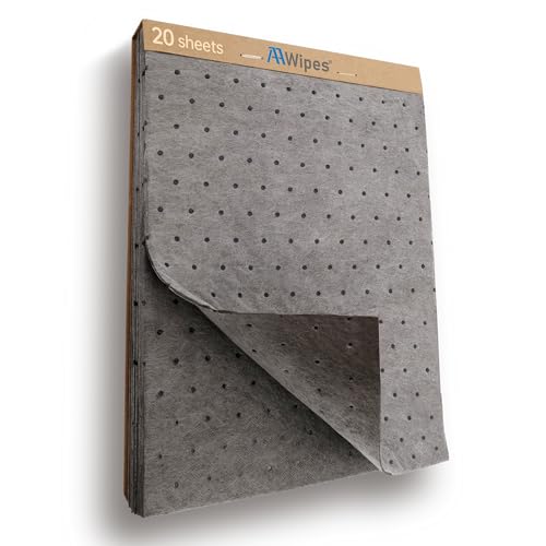 Image of AAwipes Oil Absorbent Pads 9.8 inch x 13 inch 20 Packs Universal Multi-Liquid Spill Control Tear-Off Design for Garage, Workshop, Industrial Use Heavy-Duty Grey(OG1013T-20)