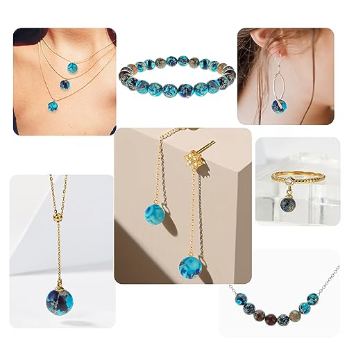 Yolev 47 Pcs Jasper Beads Imperial Sea Sediment Natural Gemstone 8MM Colorful Round Stone Beads for Jewelry Making (Multicolor)