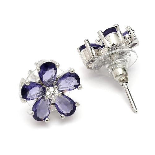 Image of ZENEME Rhodium Plated Silver Toned American Diamond Studded Floral Shaped Pendant Chain With Earrings Jewellery Set For Women And Girls
