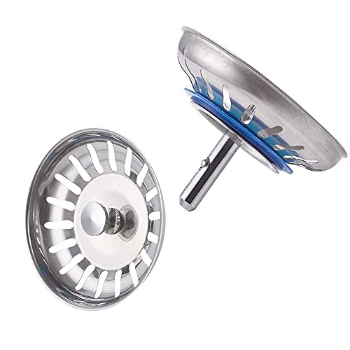 Pack de 2 tapones colador para fregadero de cocina 80 mm acero inoxidable