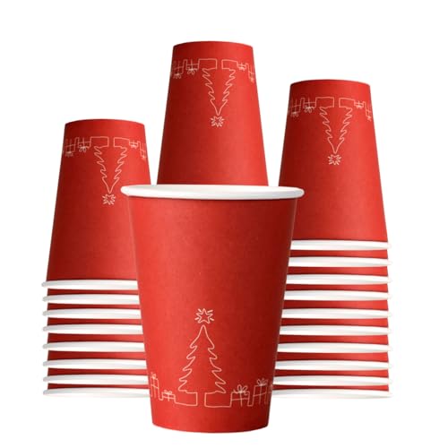 Mecup - Copos de papel de Natal, copos descartáveis biodegradáveis, 200 unidades, caneca de café de Natal de 200 ml, descartáveis, para bebidas quentes e frias, fantasia de Natal. Fantasia: vermelho