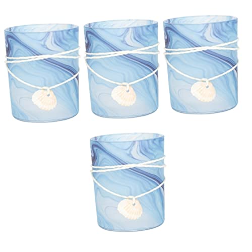 Hoement 4Pcs Adorno Para Mesa De Glass Candlestick Small Tea Light Holder Ocean Decor Candle Jars With Lids Mediterranean Candle Holder Glass Menorah Floating Candles Holders Shell #TOP19