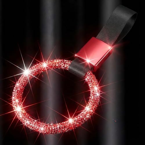 Image of Fabbay Bling Car Accessories Bling Round Handle Ring Car Accessory for Women Hand Strap Drift Charm Rear Bumper Warning Ring Decor for Auto Bus Interior Exterior Decoration(Red, Round Style)