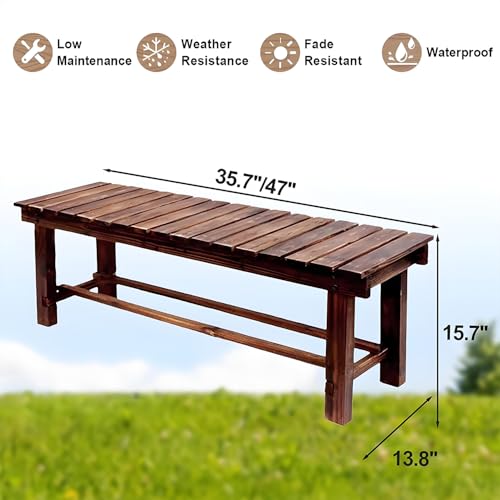 Image of 47.2'' Outdoor Garden Benches Weatherproof Patio Bench Two-Person Seat Backless Bench Wood Bench with Slatted High Temperature Bench for Front Porch Backyard (Upgraded to Prevent Fading)