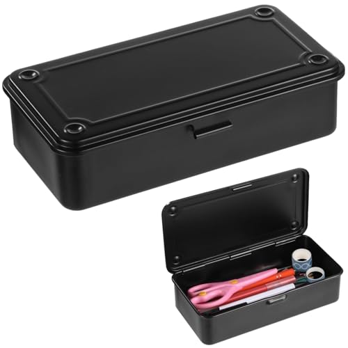 Aufbewahrungsbox aus Metall, 20,3 x 10,2 x 5,1 cm, Scharnierdeckel, Stahlbehälter für Bastelarbeiten, Briefmarken, Bürobedarf und Werkzeuge, rechteckige...