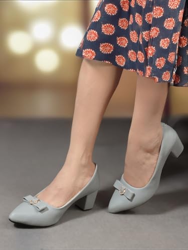 Image of Carlton London Women's Block Heel Round Toe Pumps - Elegant, Comfortable, and Stylish for Office, Casual and Semi-Formal Use