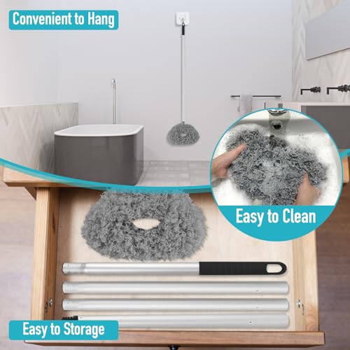 Image of Ceiling Fan Cleaner Duster High Ceiling Extended Fan Blade Cleaner Reusable Microfiber Ceiling Fan Blade Cleaner Removable Duster Adjusts 13 to 55 Inch for Cleaning Walls Cobweb Door Window Top (Gray)
