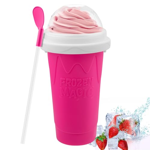 Image of Slushie Maker Cup - DIY Magic Slushy Maker Squeeze Cup, Portable Smoothie Squeeze Cup for Juices, Milk and Ice Cream Make, Double Layer Squeeze Slushy Maker Cup, Birthday Gifts for Friends&Family Pink