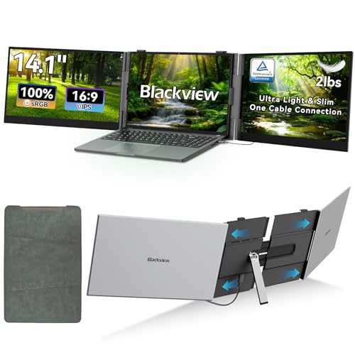 Image of Blackview Laptop Screen Extender, 2 lb Ultra-Light, One-Cable Connection, 14.1 inch Triple Screen Laptop Monitor Extender, TUV Eye-Care, Business Travel, Mac, Windows, ChromeOS, Switch