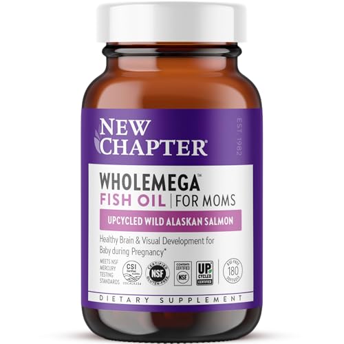 New Chapter Wholemega for Moms Fish Oil Supplement Tiny Capsules 2000mg per Serving Prenatal DHA with Omega-3 + Vitamin D3 for Prenatal & Postnatal Support 500mg Each - 180 Count