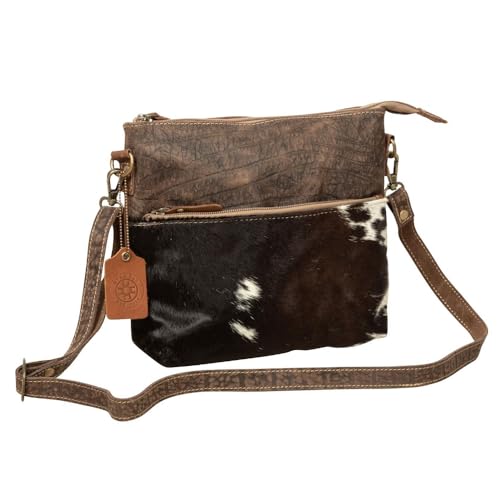 Myra Bag Point Rock Cowhide Purse - Western Purses for Women, Bourbon Chocolate Leather with Cow Print Hairon Cross Body4