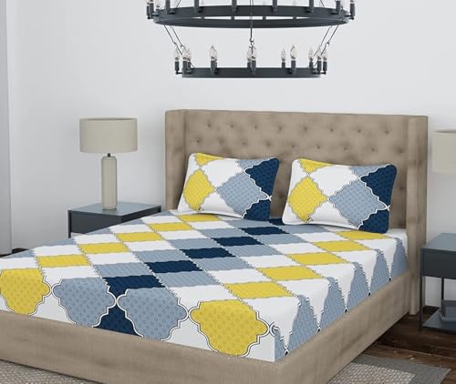 Image of BEVI Premium Microfiber 300 TC Fabric Pillow Cover | Ultra Soft & Smooth | Printed Color Pillow | Fade Resistant & Wrinkle Free | Luxury Home Decor | Pack of 2 | White Yellow Damashk