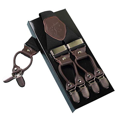 KANGDAI Bretelles Homme Larges 6 clips Brace Men Y Retour Suspensions ajustables ¨¦lastiques et durables Clips en m¨¦tal fort (Noir) - Image 3