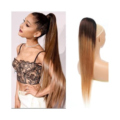 Extensiones de cabello con cola de caballo de quita y pon en tono castaño degradado ombre