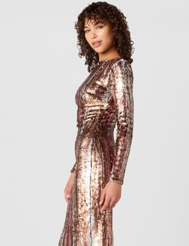 Image of Dress The Population Womens Emery Long Sleeve Stretch Sequin Midi Sheath Ddr147