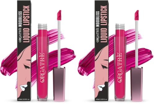 Image of Orgatre Moodbliss Liquid Lipstick | Waterproof, Long Lasting & Smudge Proof | Non-Drying, Lightweight & Highly Pigmented | Matte Finish | 4.5ml (Tulip Taffy) (Pack of 2)