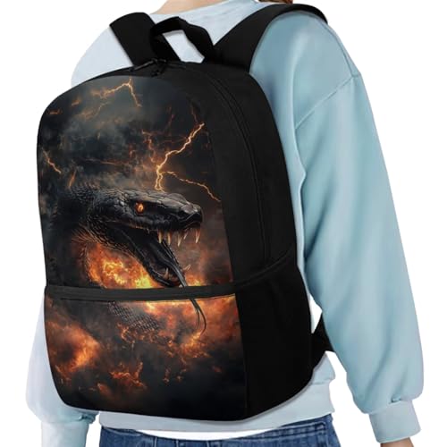 Snake Book Bag for Boys Portable School Backpack with Lunch Box and Water Bottle Cover Pencil Case 4 in 1 Set Large Capacity Backpack for School Travel Work with Compartment2