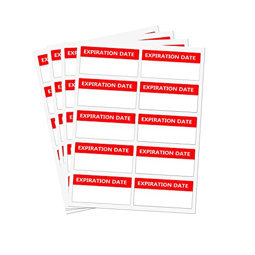 Besttile 1 x 5,1 cm weiß und rot Verfallsdatum Etiketten-Aufkleber, Medikamentenanweisungen, Datum, offenes EXP-Datum, 500 Stück