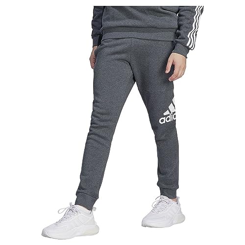 adidas Hombre Essentials Fleece Tapered Cuff Big Logo Pants, Dark Grey Heather, M