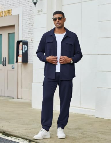 COOFANDY Casual Tracksuits for Men Set Sweatsuit Jogging, Navy Blue, Small - image 2