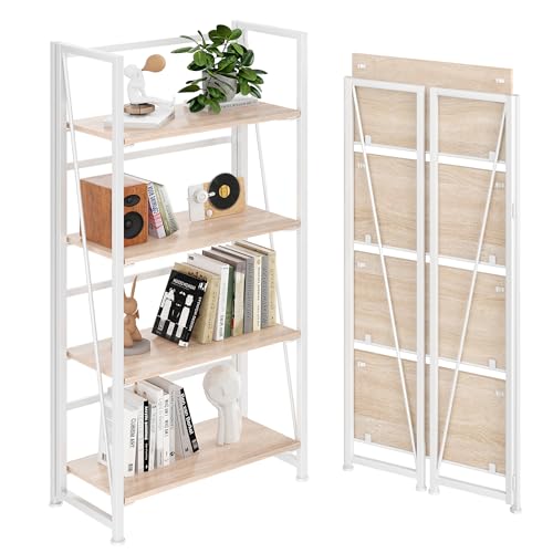 BHG Vintage Multifunctional Bookcase Folding Bookshelf, No-Assembly Plant Stand Storage Rack Shelves for Home Office (White, 4-Tier) 4-tier White