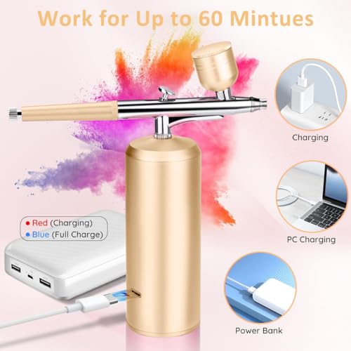 Image of HANNEA Electric Airbrush Kit Air Sprayer Makeup Airbrush Gun Adjustable Flow Paint Sprayer with Accessories, LCD Display Airbrush Gun Set for Makeup, Skin Care, Cake Decor, Leather Bag Retouch