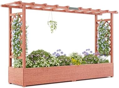 Top 5 Raised Bed with Trellis Secrets You Didn't Know About 7 Elevated Garden Bed with Arch Trellis & Hanging Roof for Vine Climbing Plants, Wood Planter Box with Hanging Roof, Side Trellis, 4 Drainage Holes,Above Ground Raised Garden Bed, 79"x17"x45"