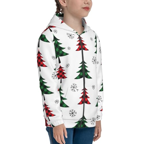 Buffalo Plaid Christmas Trees Kids Pullover Hoodies Boys Zip Up Sweatshirts Girls Athletic Clothes with Pocket4