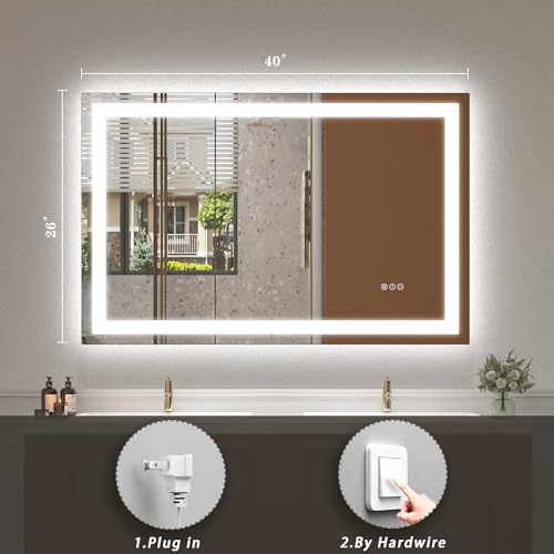 Image of 40x26 LED Lighted Mirror for Bathroom Wall Mounted, Dimmable Vanity Mirror with Lights, Anti-Fog, ETL Listed (Backlit and Front Lighted)