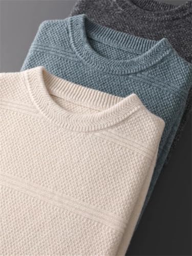 Men's Merino Wool Pullover Knitted Textured Round Neck Solid Color Casual Long Sleeve Warm Sweater Top3