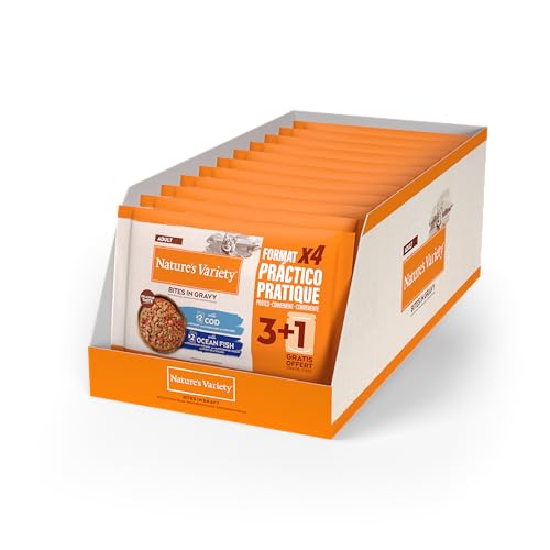 Nature's Variety Bocaditos en Salsa Comida Húmeda para Gatos con Bacalao/Pescado del Océano: Multipack 11 x (4x85g)