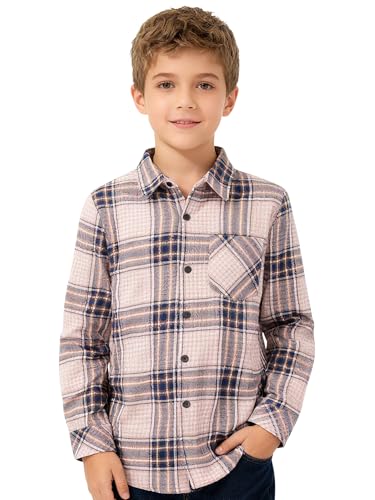 Image of Yoimira Boys Flannel Shirts Kids Long Sleeve Plaid Tops Casual Button Down Shirt Western Plaid Jacket