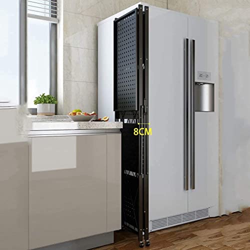 منظم معدني بسلك متعدد الارفف قابل للطي للمطبخ - عجلات 4 بوصة - 5 ارفف، أسود